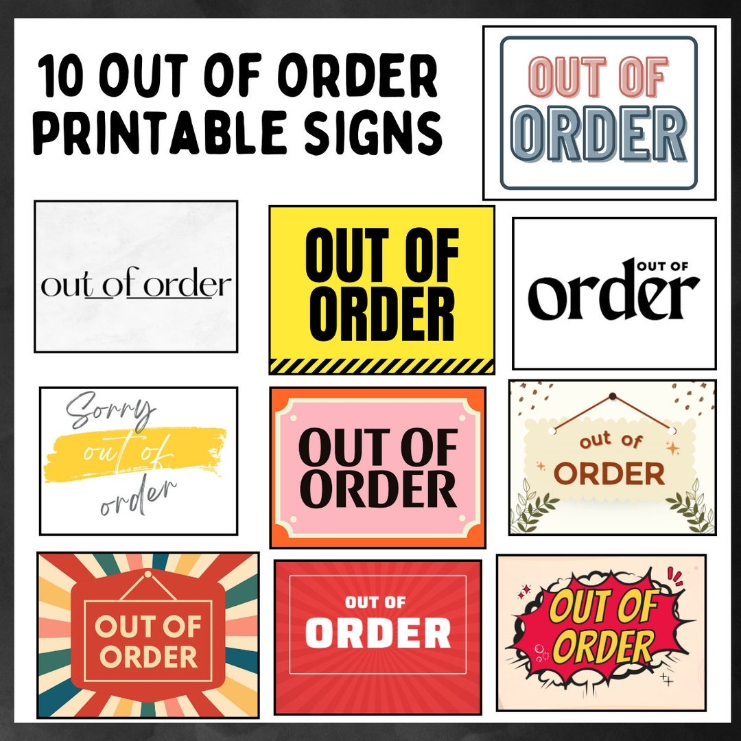 10 pack Out Of Order Sign Printables Instant Digital Download PDF Business Sign Templates Out Of Order Sign Printable PDF Etsy