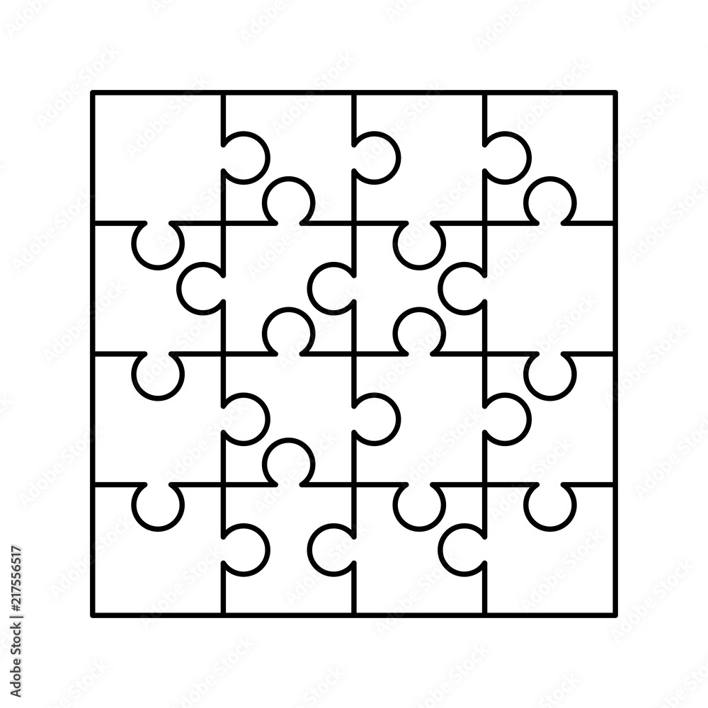 16 White Puzzles Pieces Arranged In A Square Jigsaw Puzzle Template Ready For Print Cutting Guidelines On White Stock Vector Adobe Stock