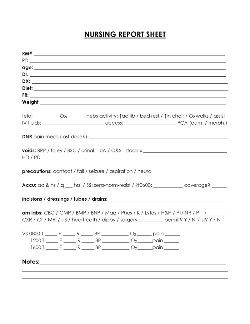 18 Free Nursing Report Sheets Templates 