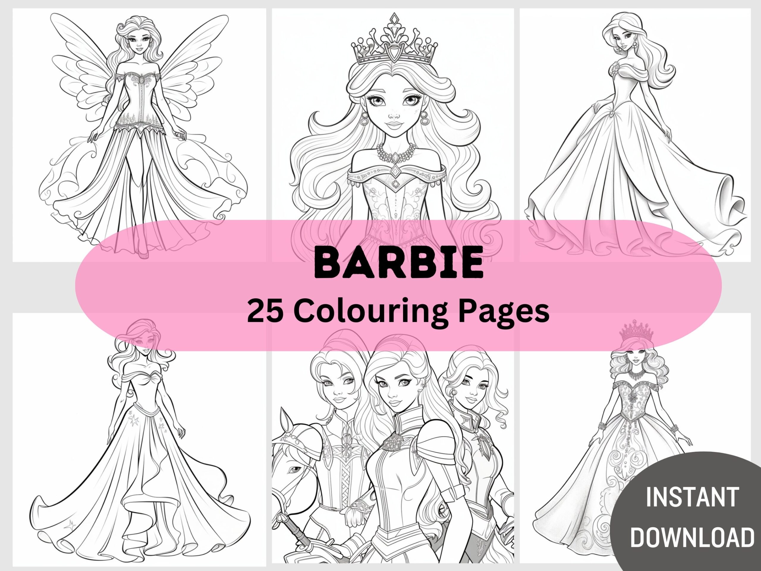 25 Barbie Colouring Pages For Children Printable Colouring Art Digital Prints For Kids Arts And Craft Etsy