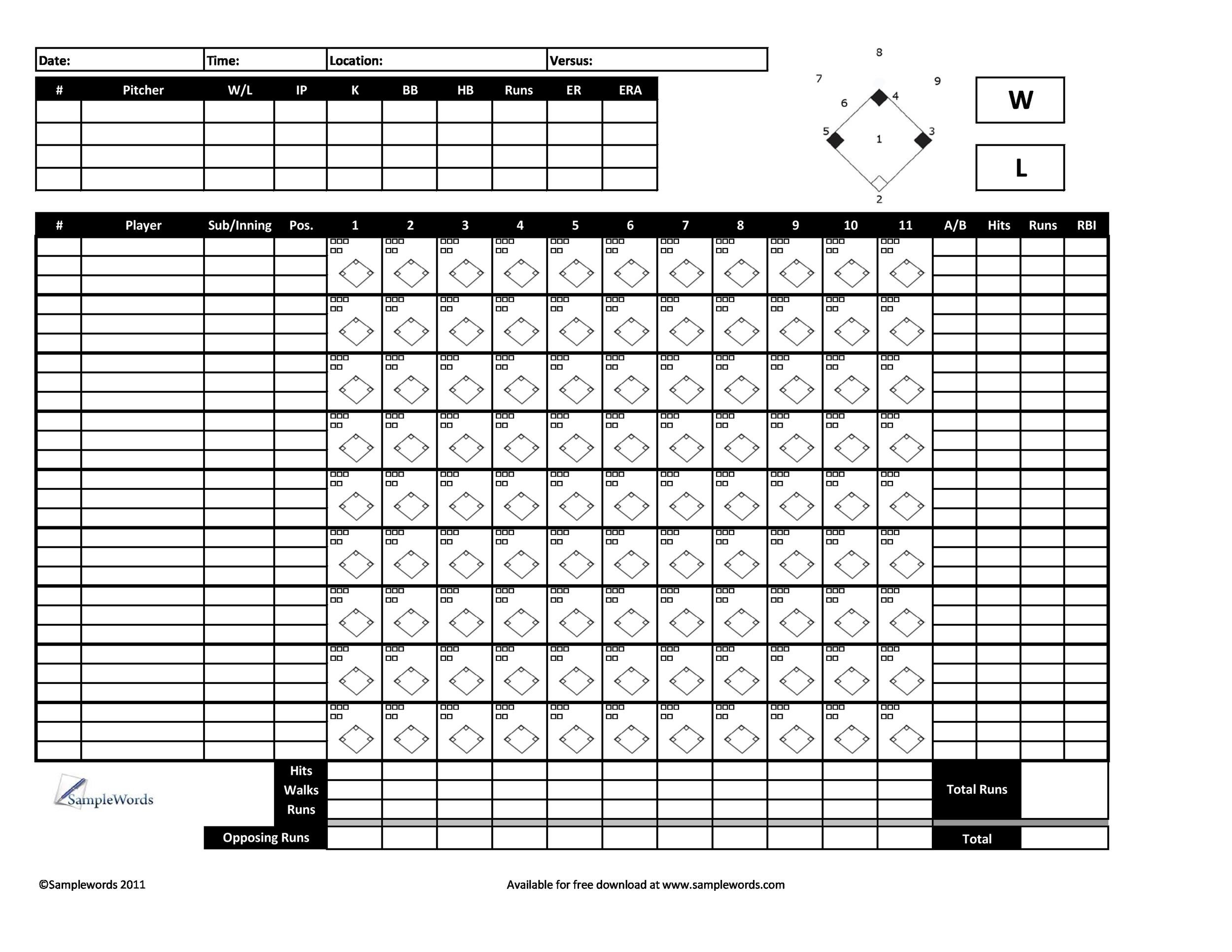 30 Printable Baseball Scoresheet Scorecard Templates TemplateLab 30 Printable Baseball Scoresheet Scorecard Templates TemplateLab