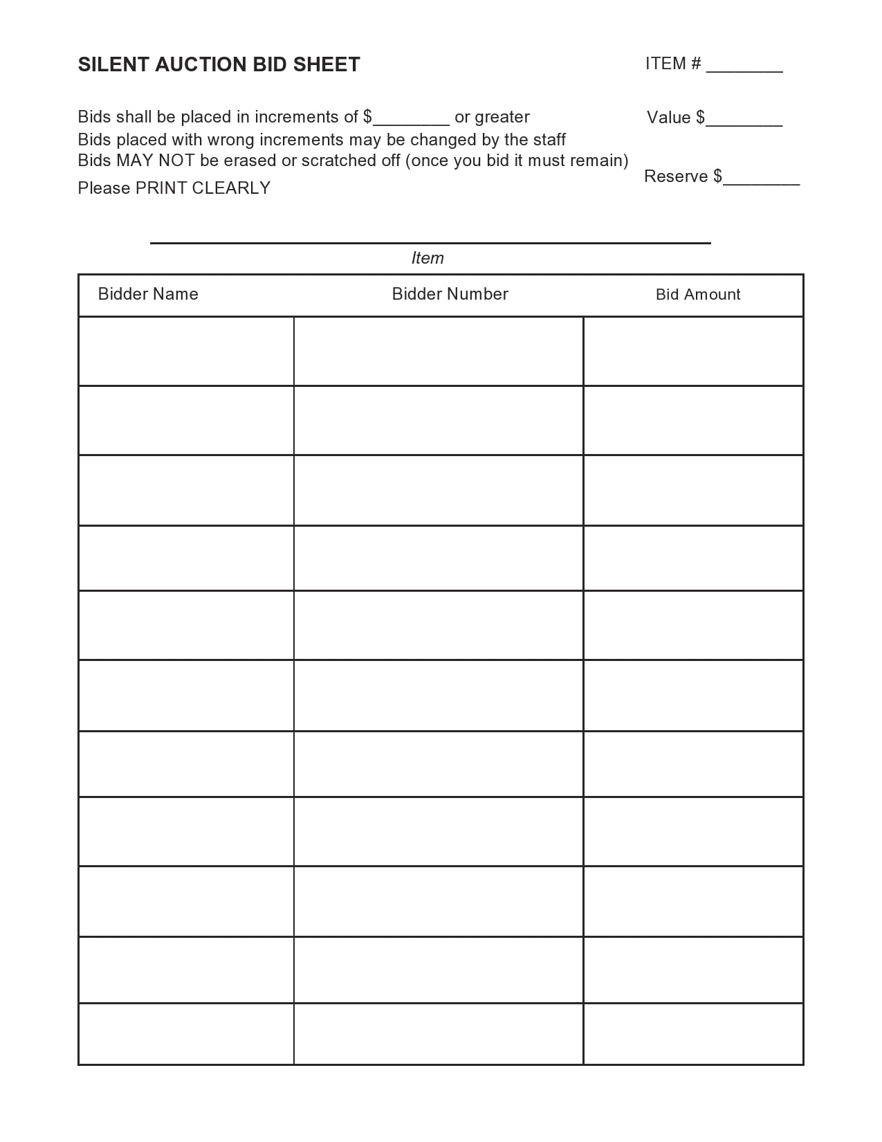 printable silent auction bid sheets