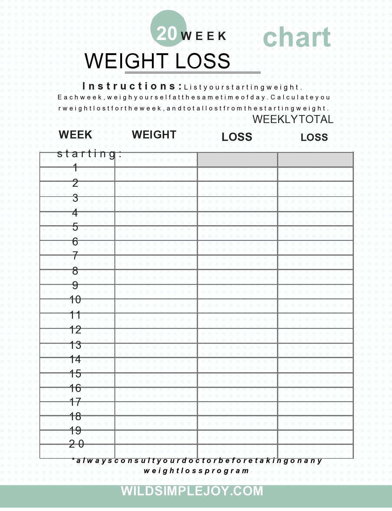 weight loss chart printable