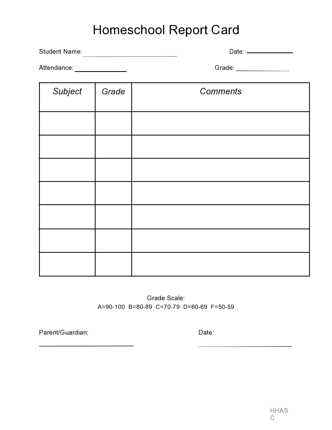printable blank report card template