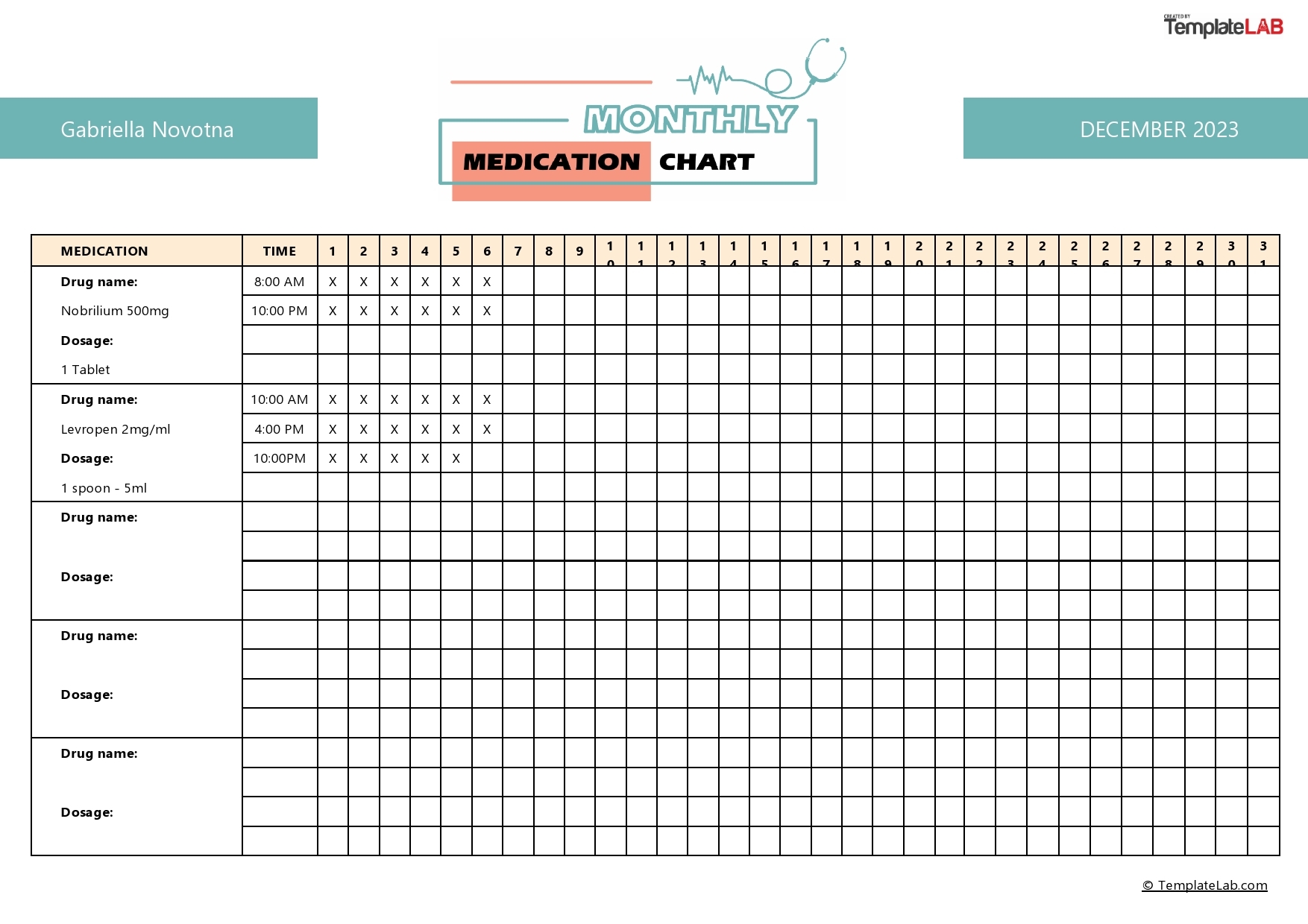 printable medication chart pdf