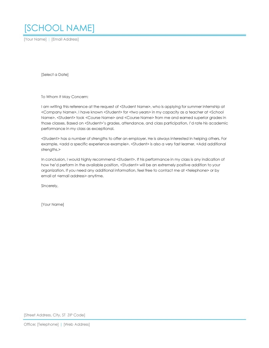 printable letter of recommendation template printable letter of recommendation template