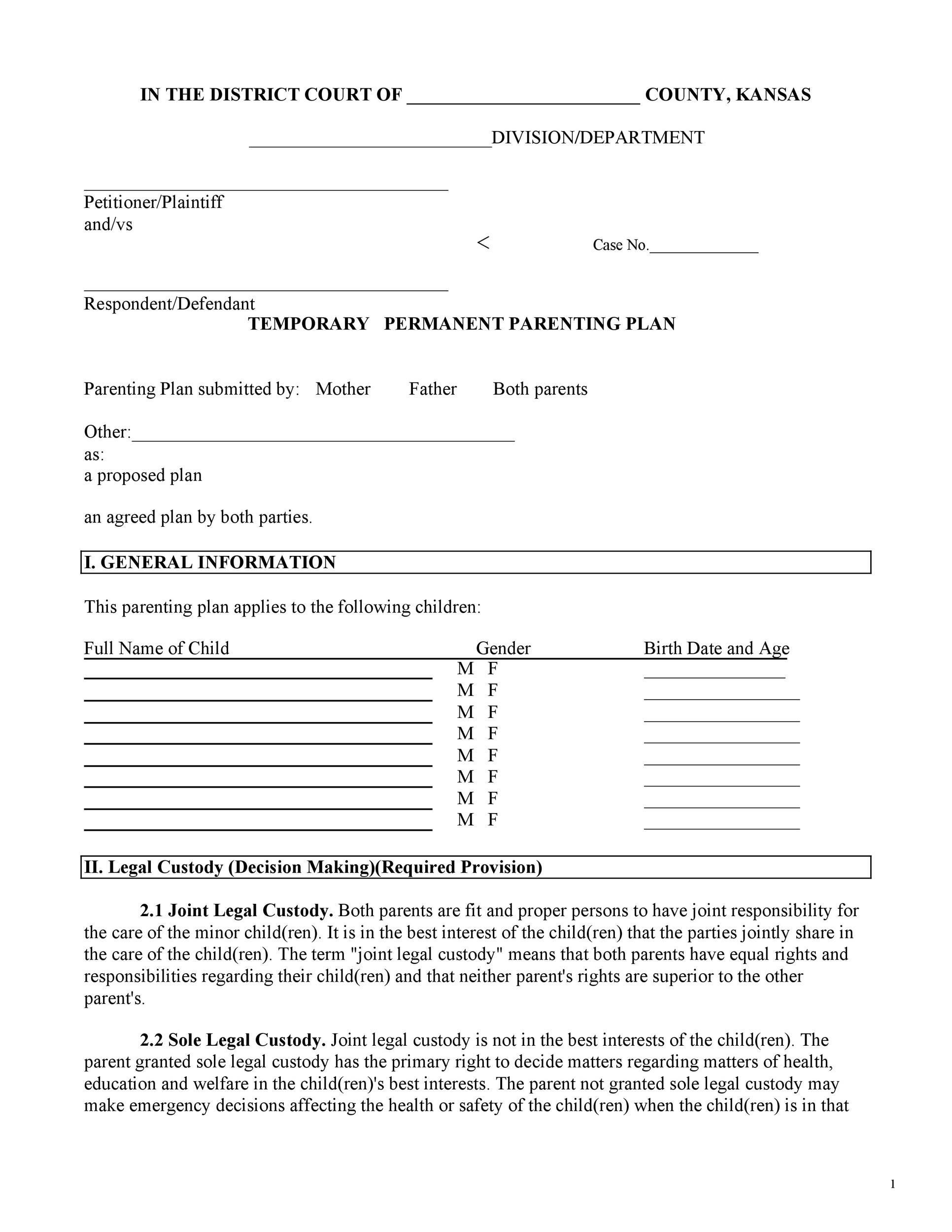 49 FREE Parenting Plan Custody Agreement Templates