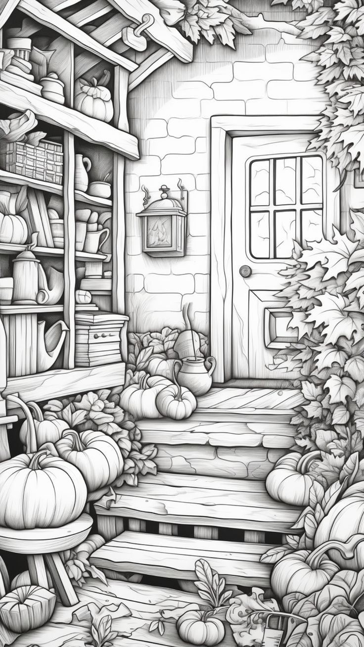 50 Fall Coloring Pages For Adults Free Printables Autumn Garage Coloring Page Coloring Sheets