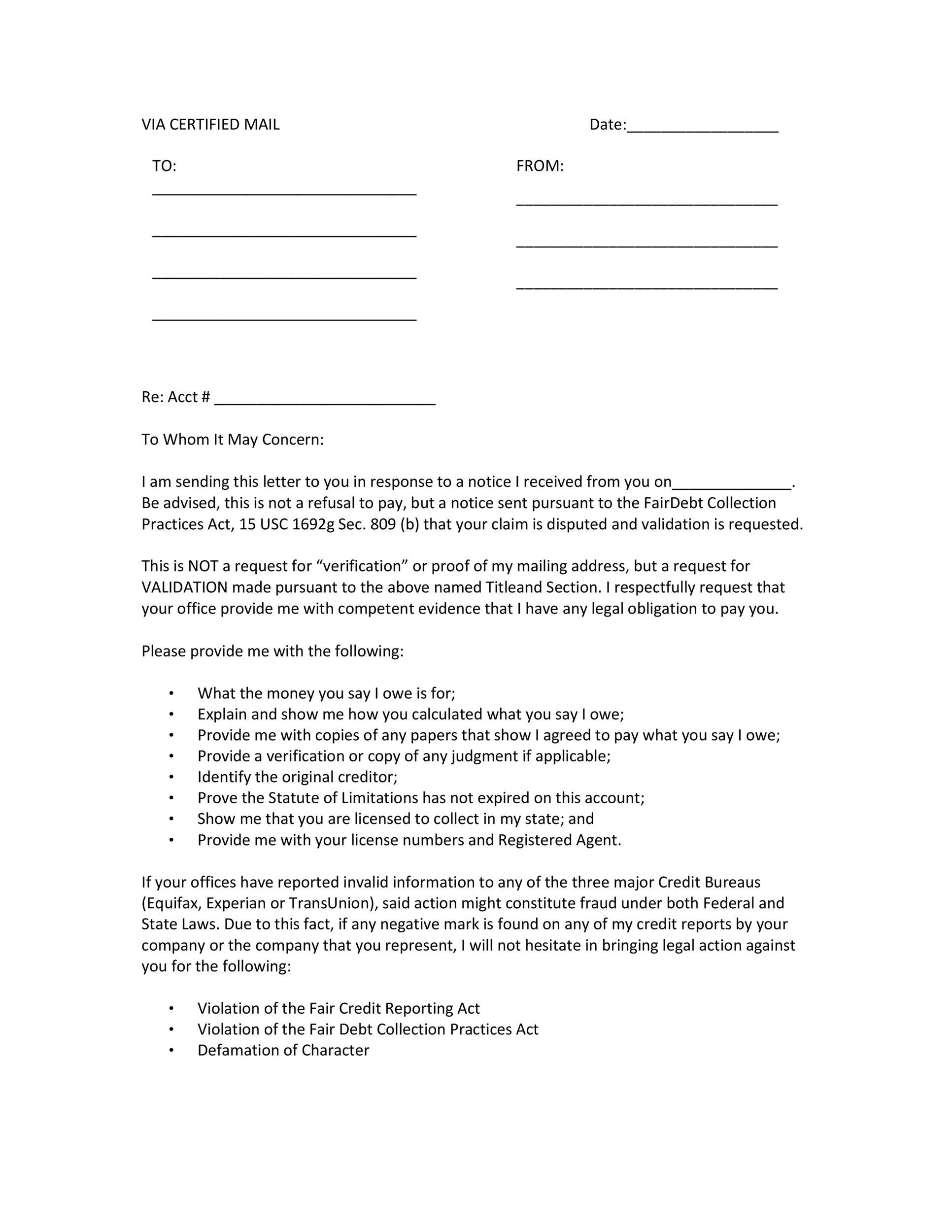 50 Free Debt Validation Letter Templates Samples TemplateLab