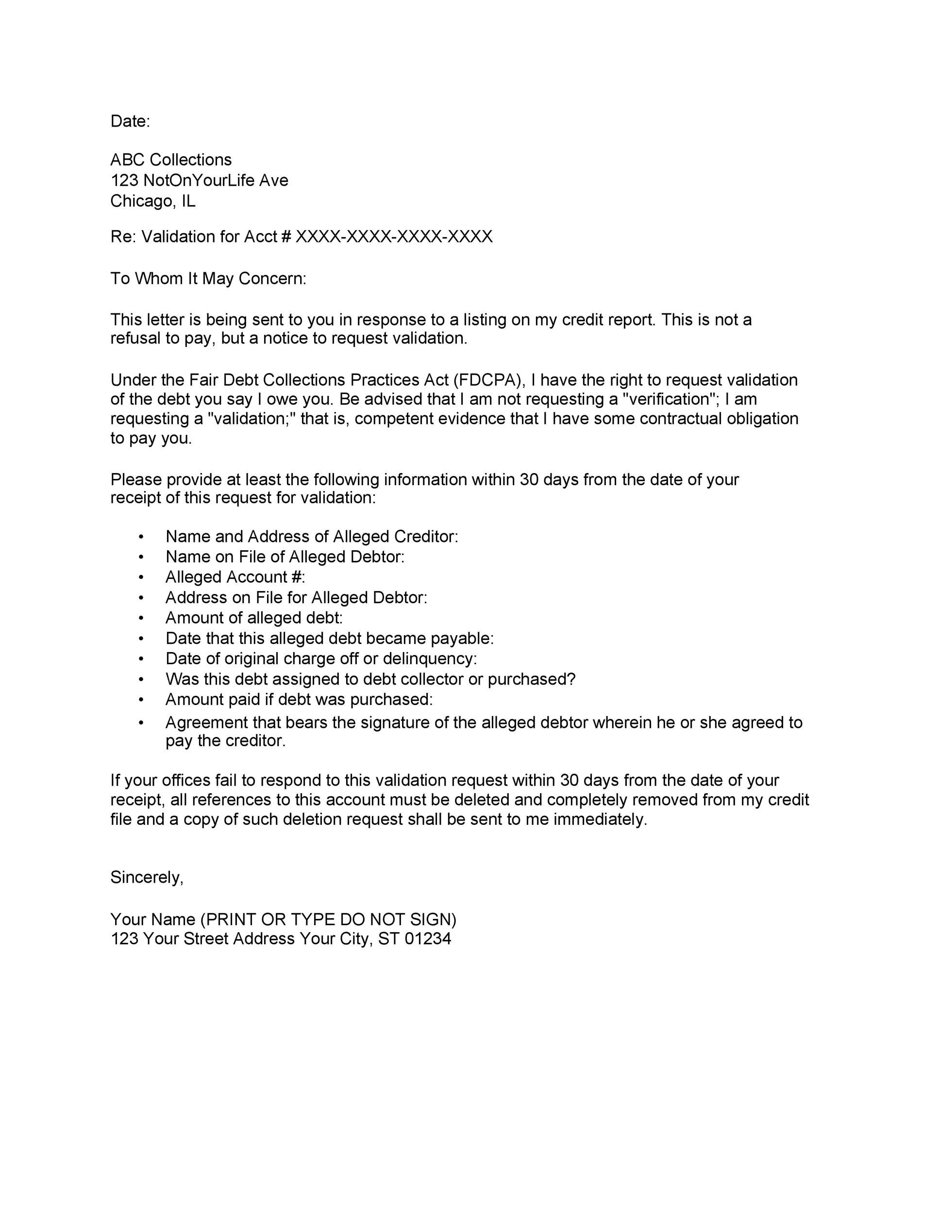 50 Free Debt Validation Letter Templates Samples TemplateLab