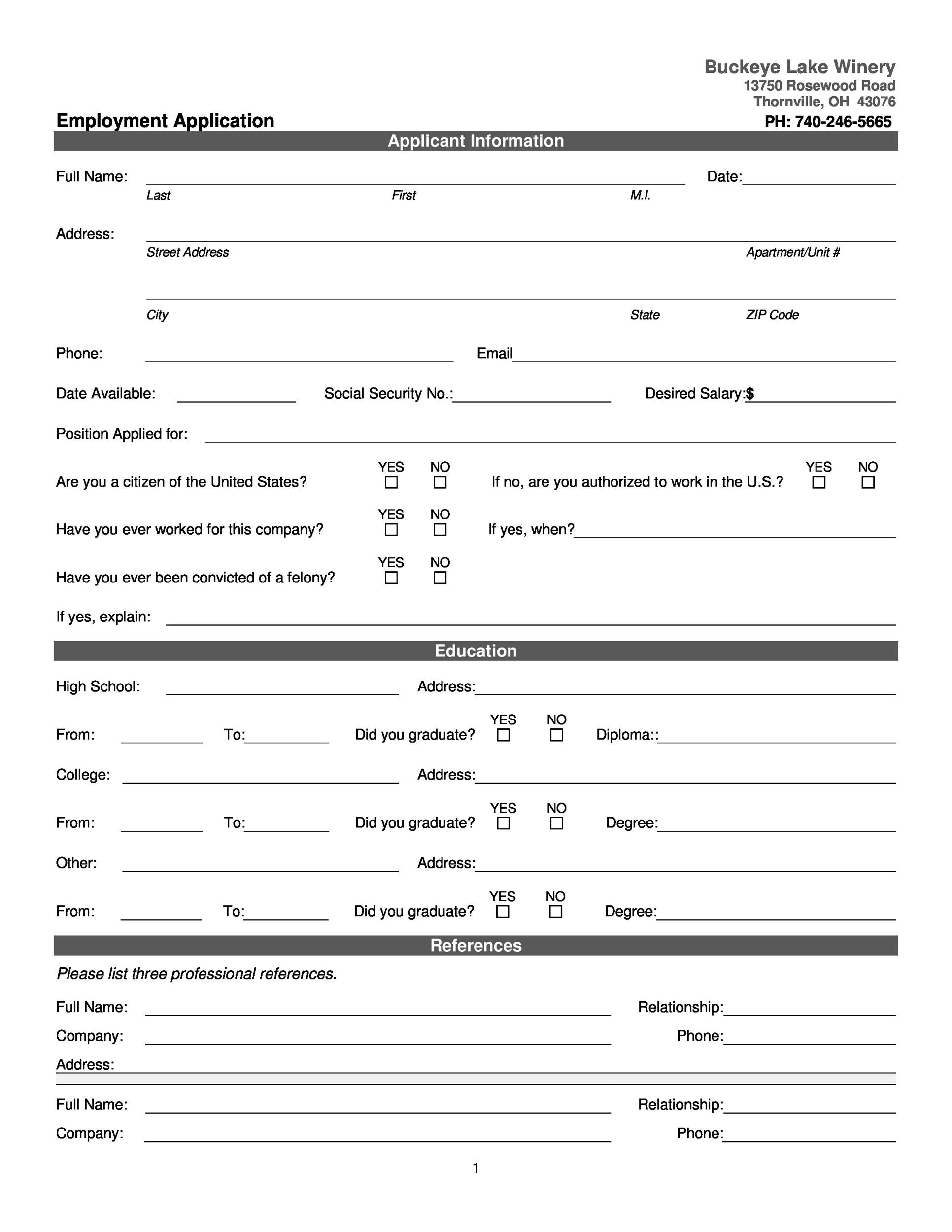 printable job application template printable job application template
