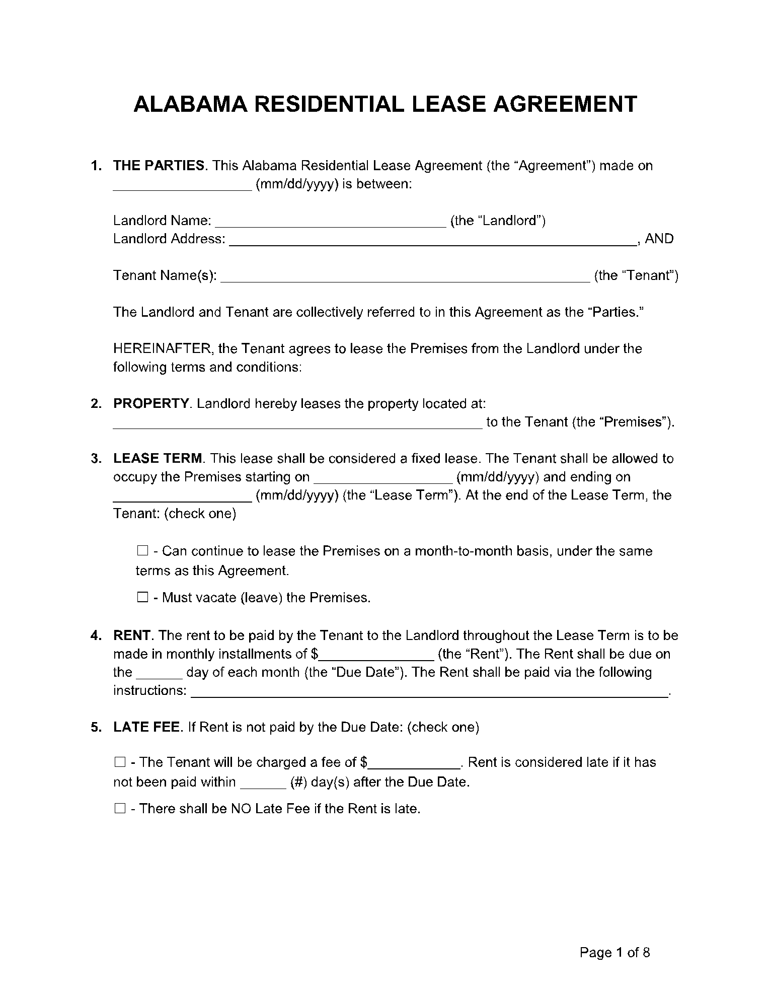 rental agreement template printable