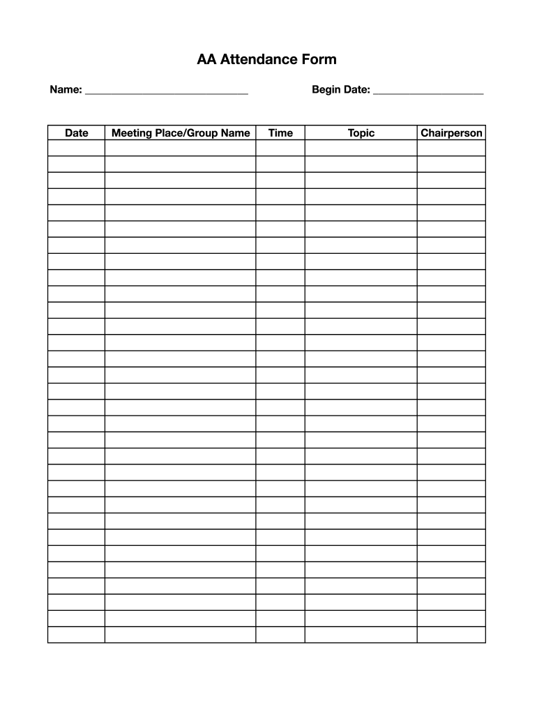 AA Attendance Form Fill Online Printable Fillable Blank PdfFiller