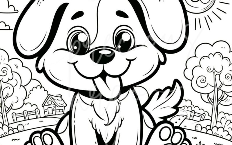 Adorable Cartoon Dog Coloring Page For Kids Fun Outdoor Scene Printable Activity Easy Toddler Coloring Cute Pup Art Instant Download Etsy