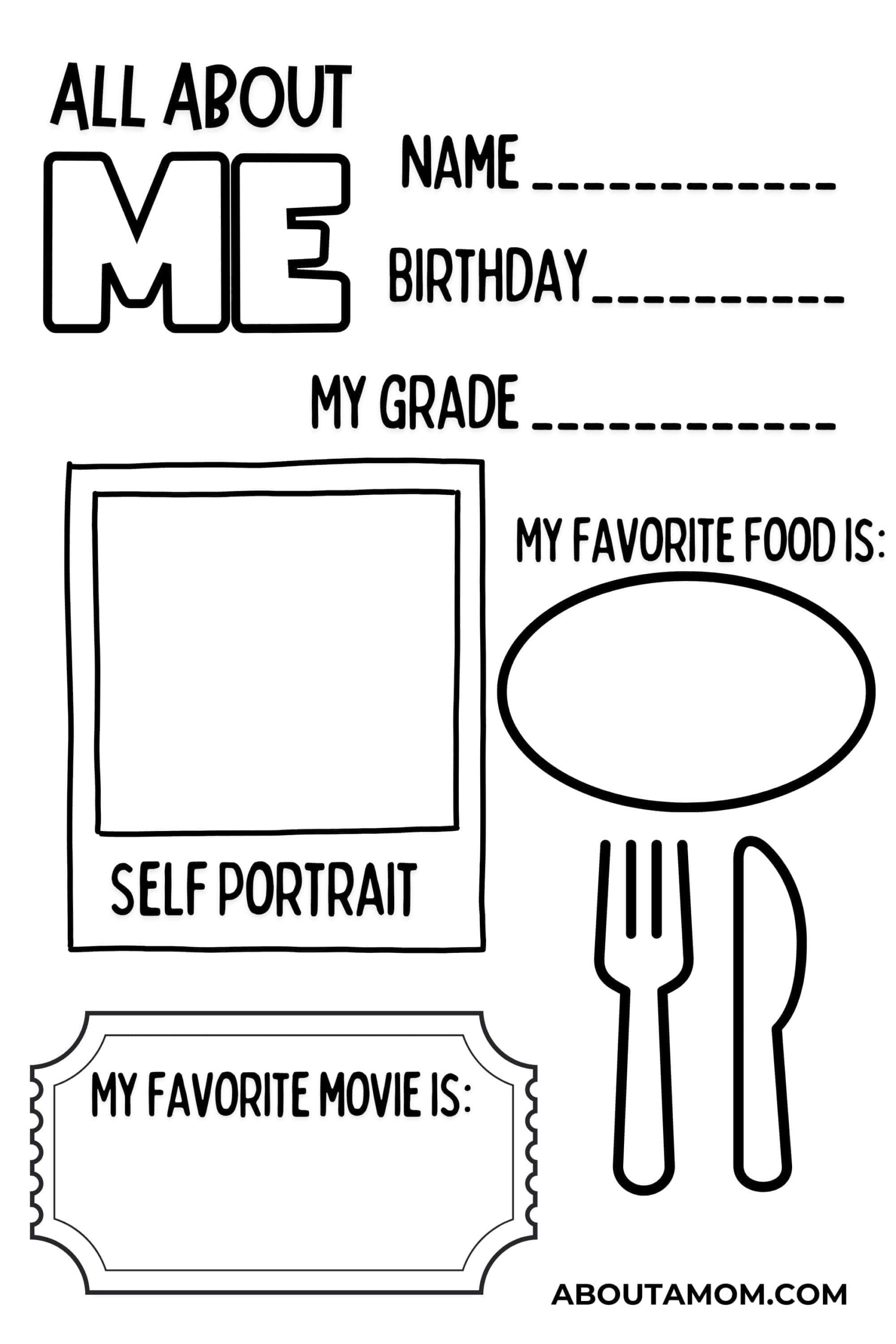 All About Me Printable Activity Page For Kids About A Mom