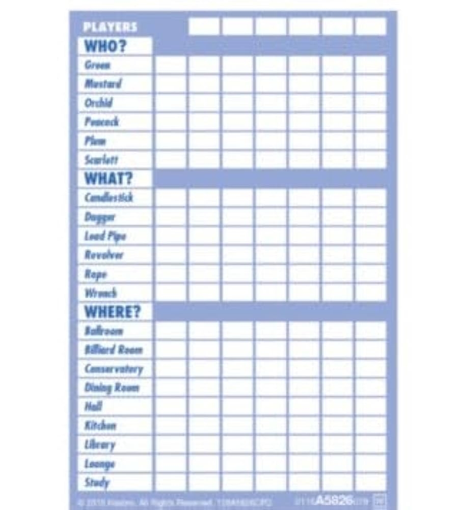 clue printable game sheets