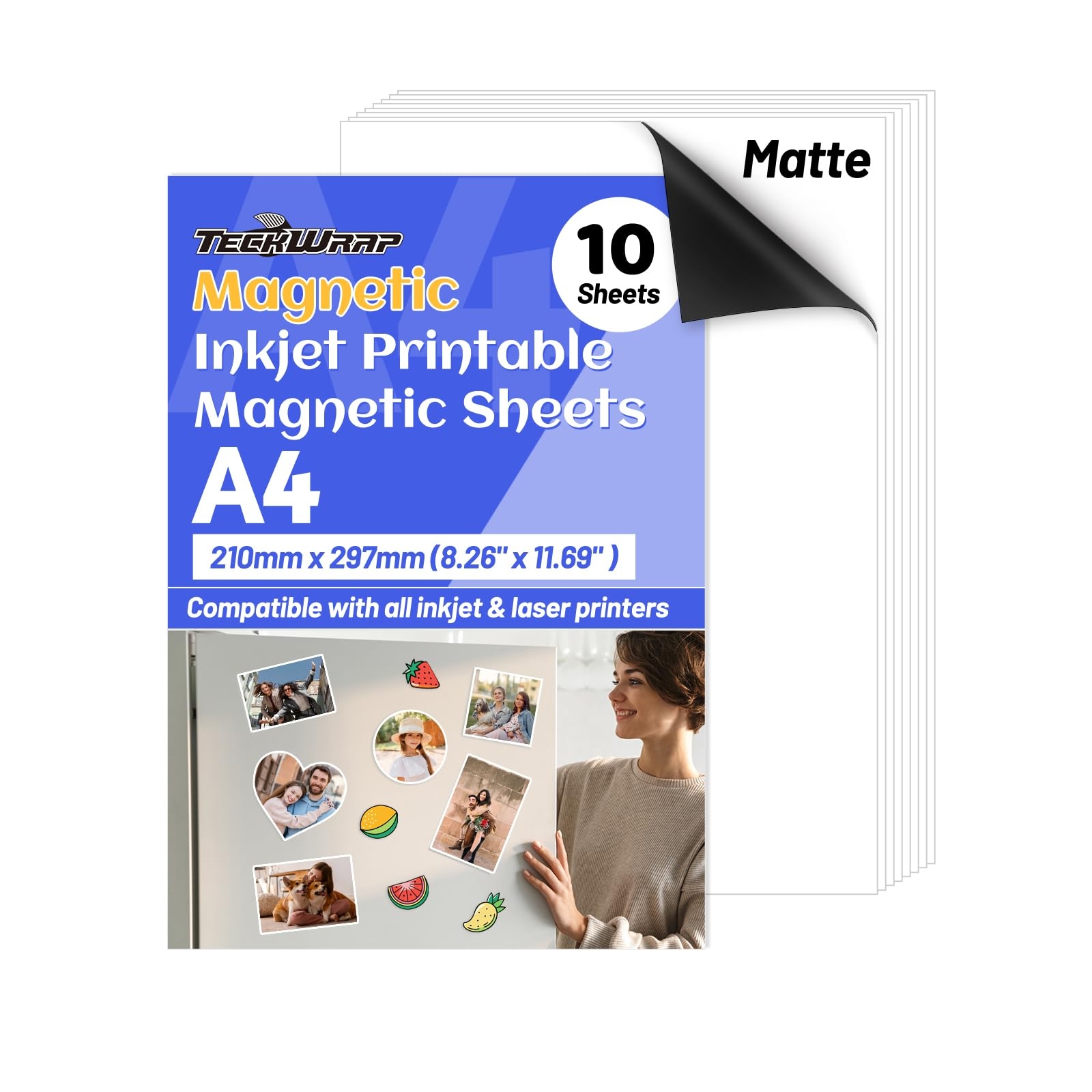 Amazon TECKWRAP Printable Magnetic Sheets For Inkjet Printer 8 26 X 11 69 A4 Size 10 Sheets Pack Matte Printable Magnetic Paper For DIY Crafts Easy To Cut Non Adhesive For Photo