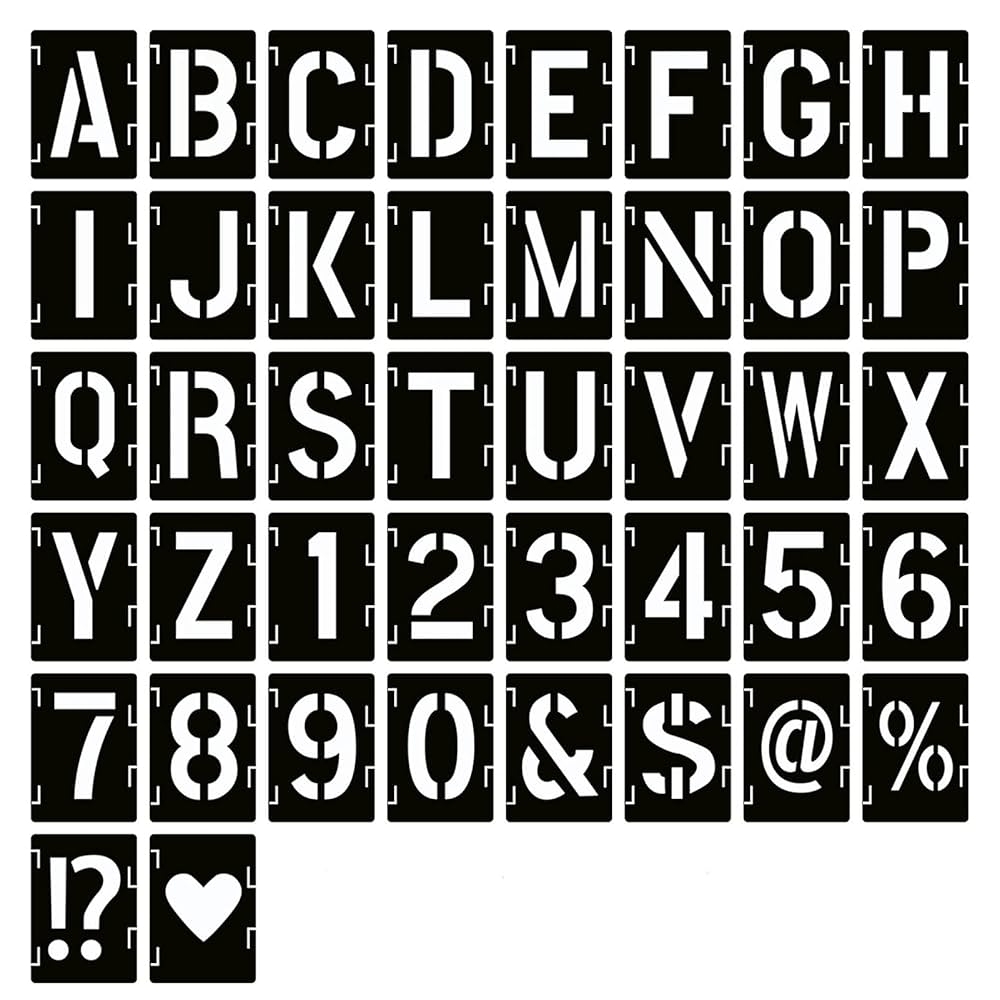 Amazon YEAJON 2 Inch Letter Stencils Symbol Numbers Craft Stencils 42 Pcs Reusable Alphabet Templates Interlocking Stencil Kit For Painting On Wood Wall Fabric Rock Chalkboard Sign DIY Art Projects 