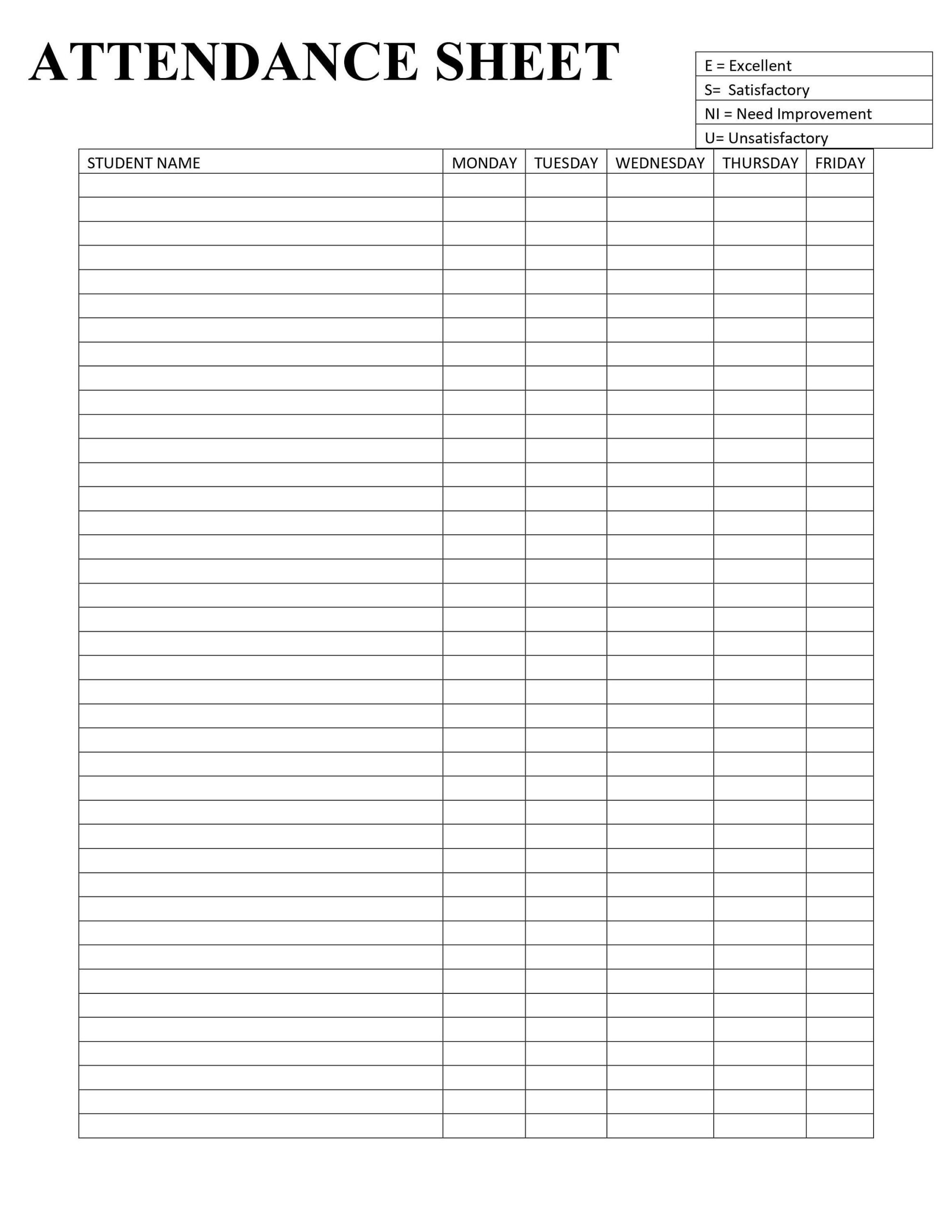 printable attendance sheet