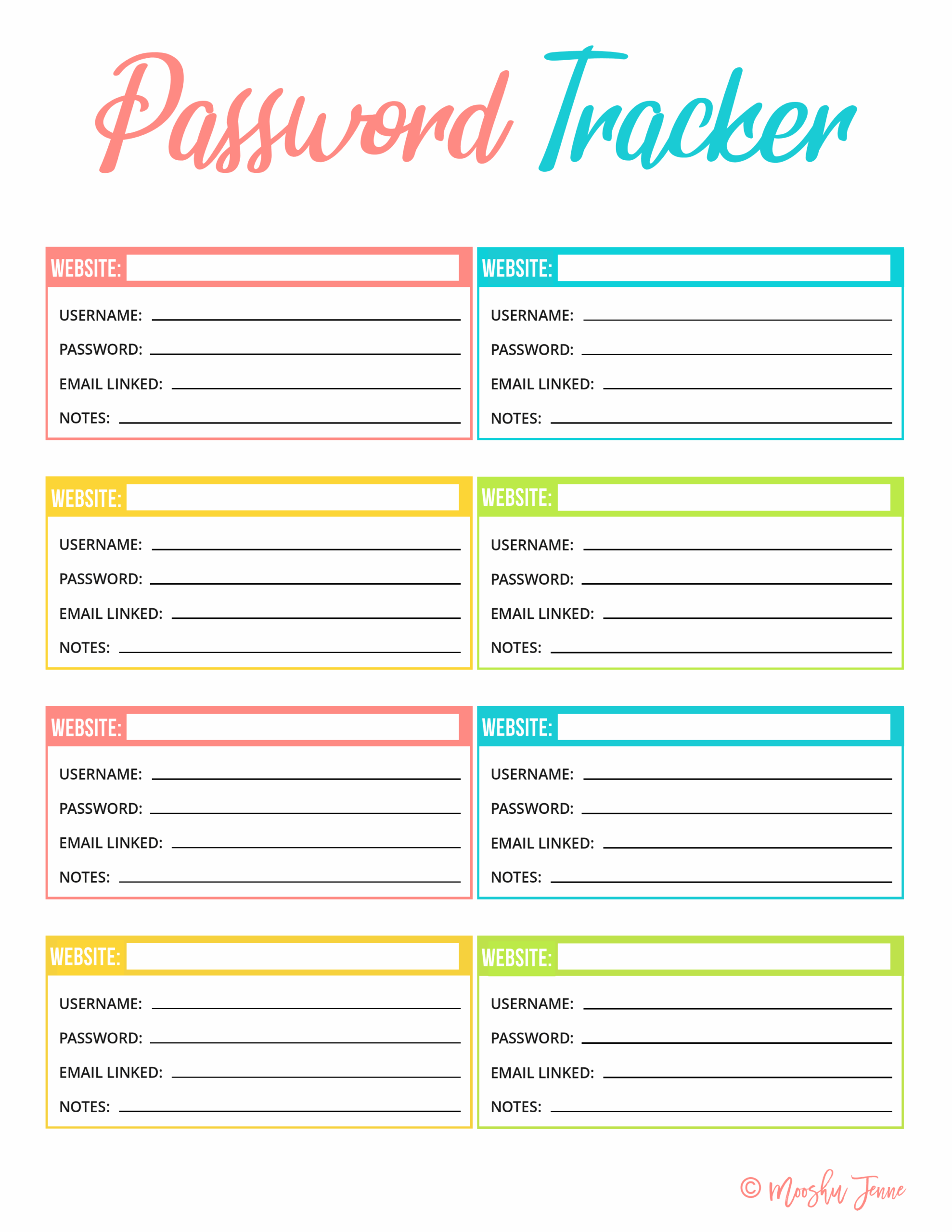 password sheet printable
