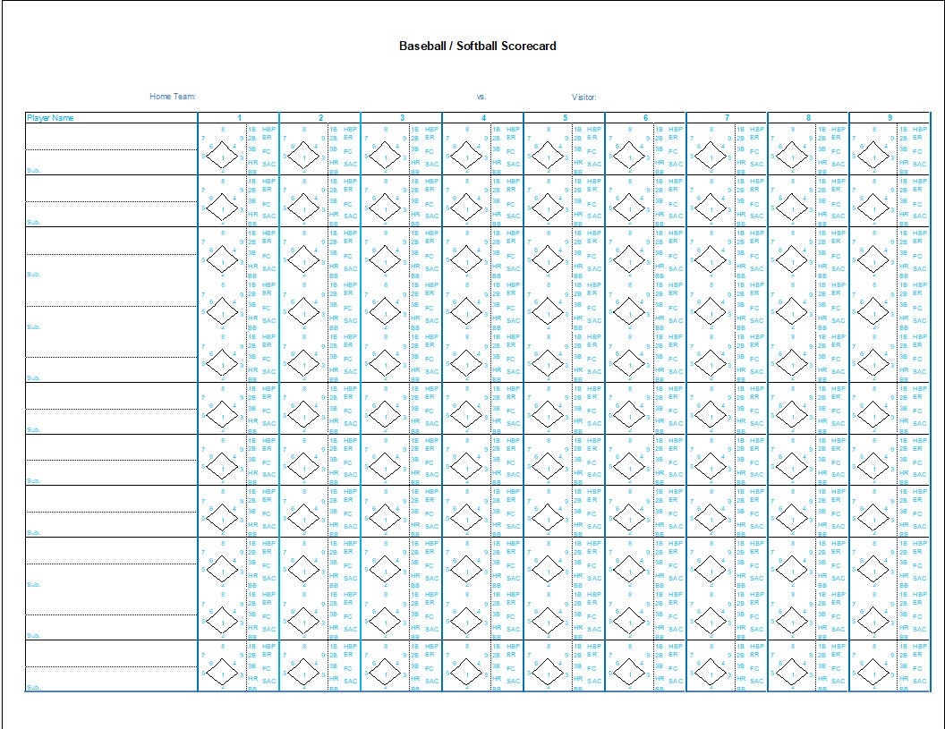 Baseball Softball Scorecard Etsy