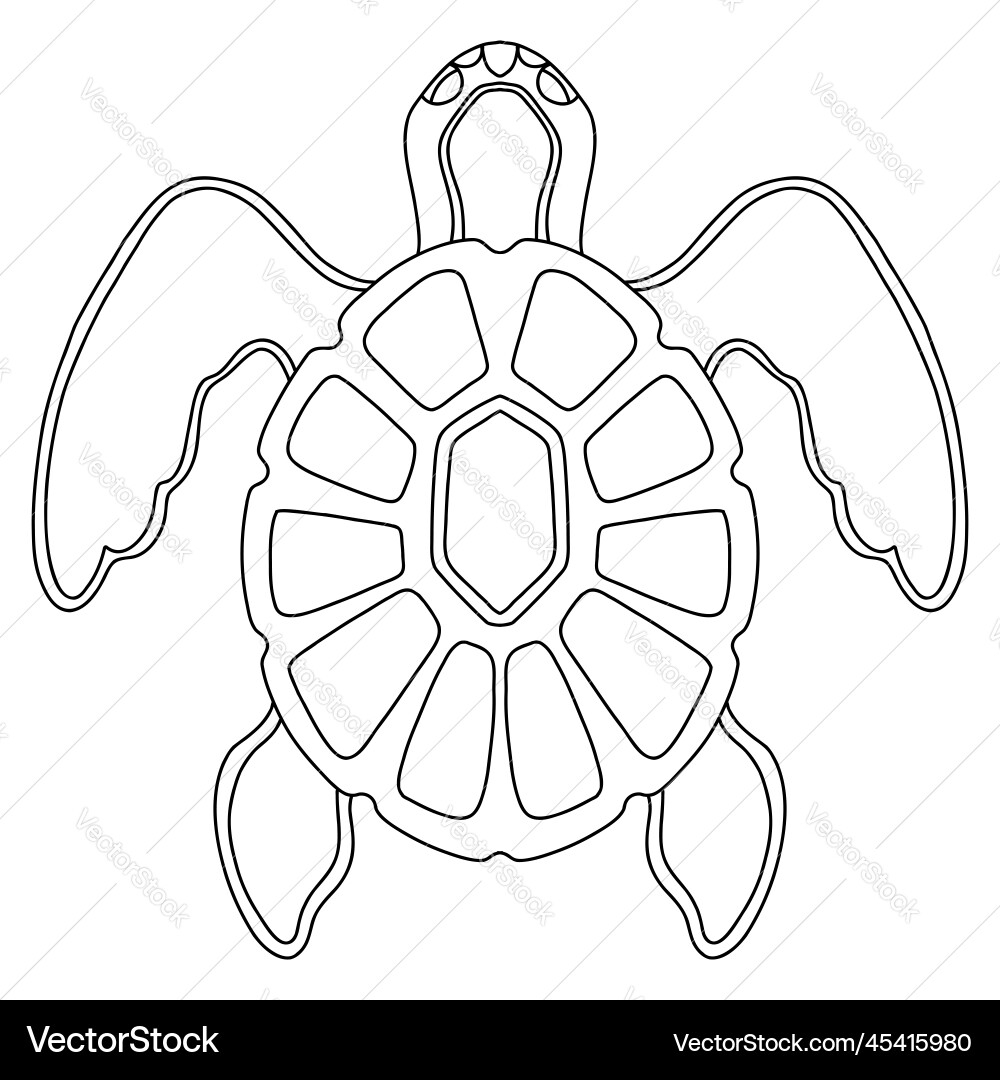 Beautiful Sea Turtle Coloring Template Royalty Free Vector