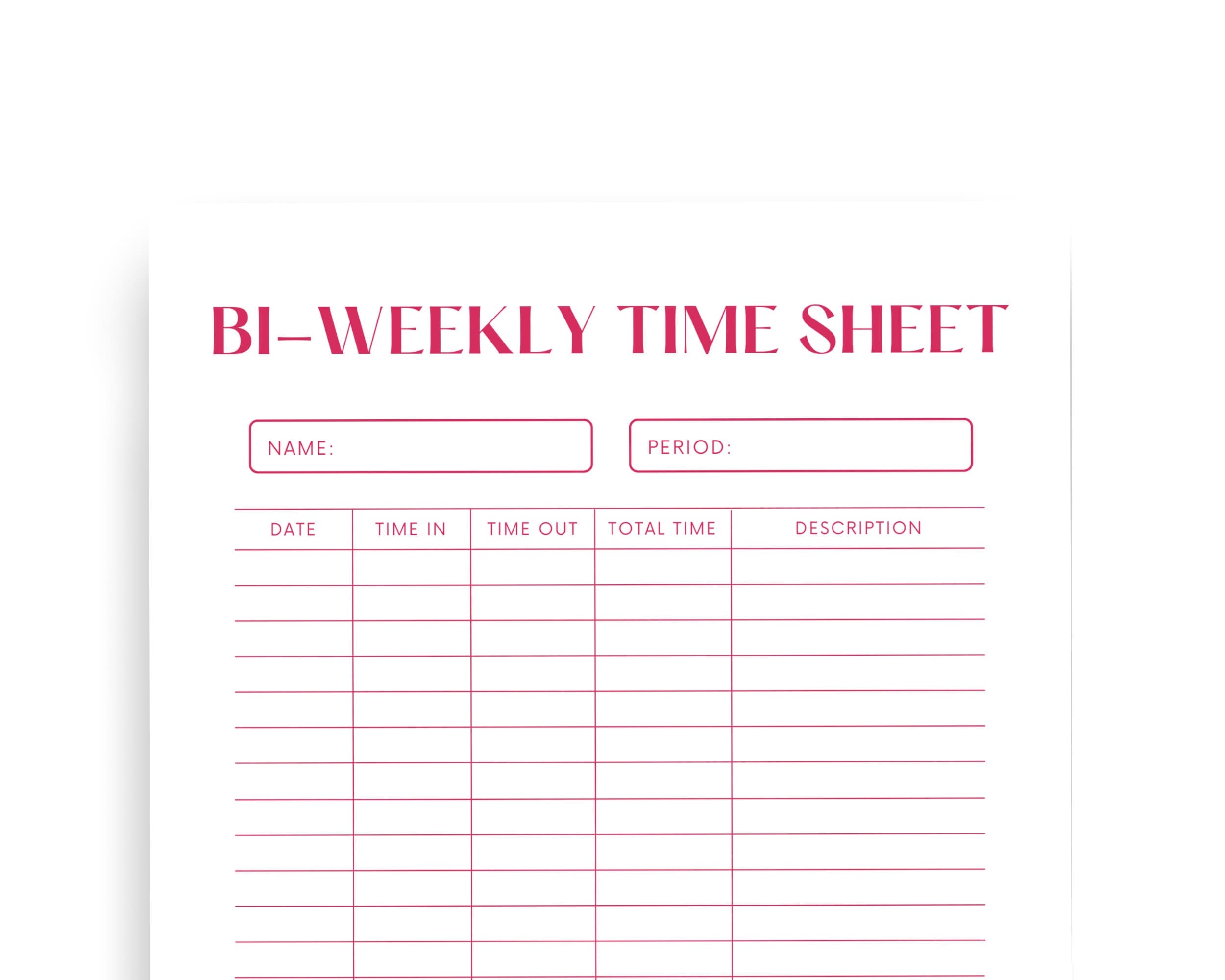 Biweekly Time Sheet Minimalist Time Sheet Private Contractor Office Resource Hourly Time Sheet Hot Pink Instant Download Etsy