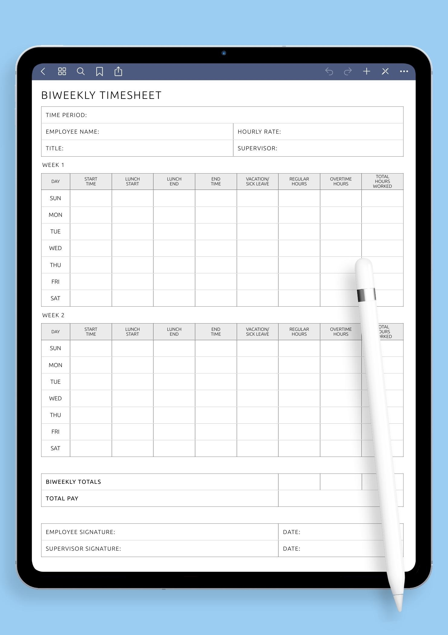 bi weekly time sheets printable
