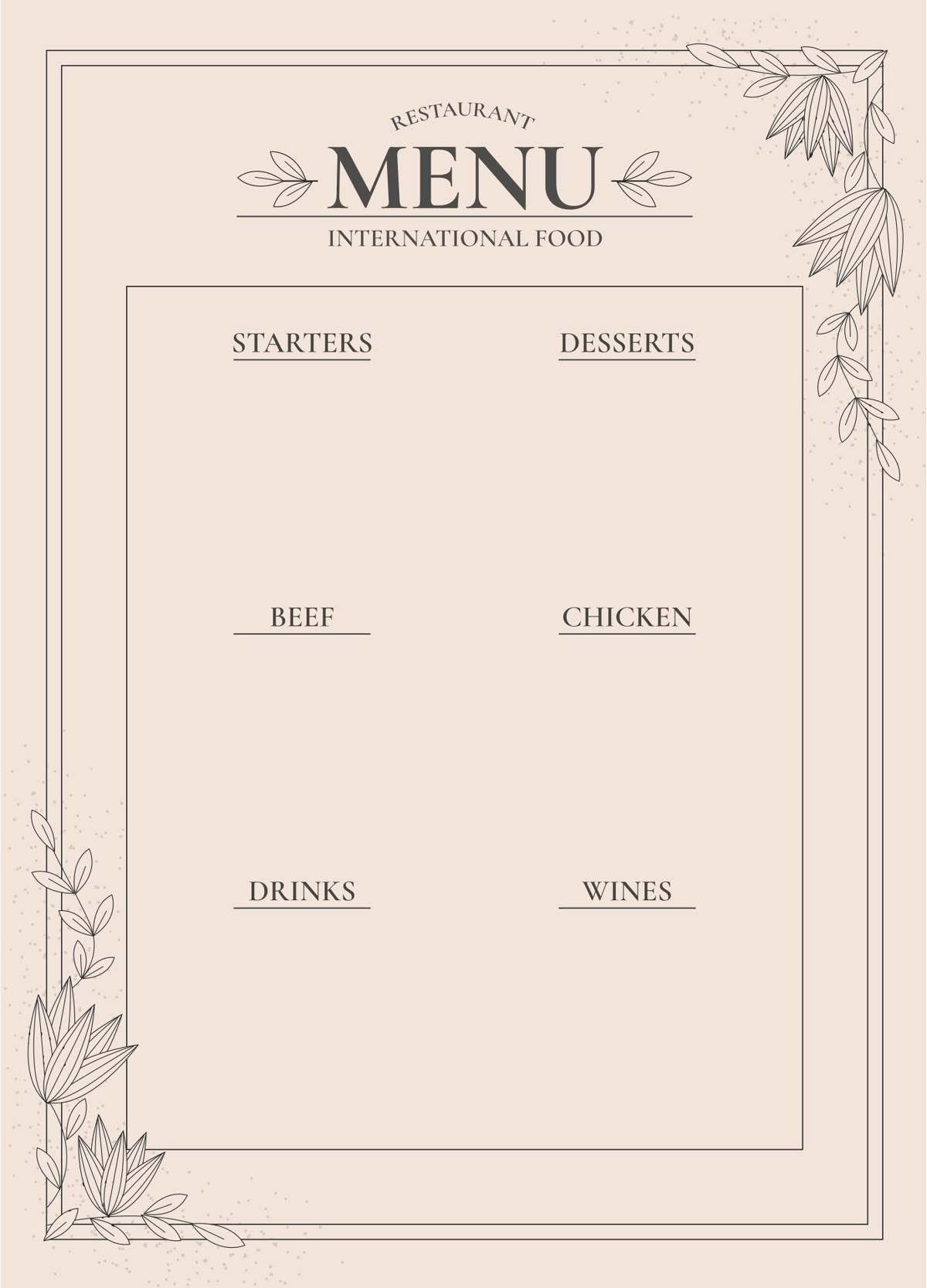 printable blank menu template