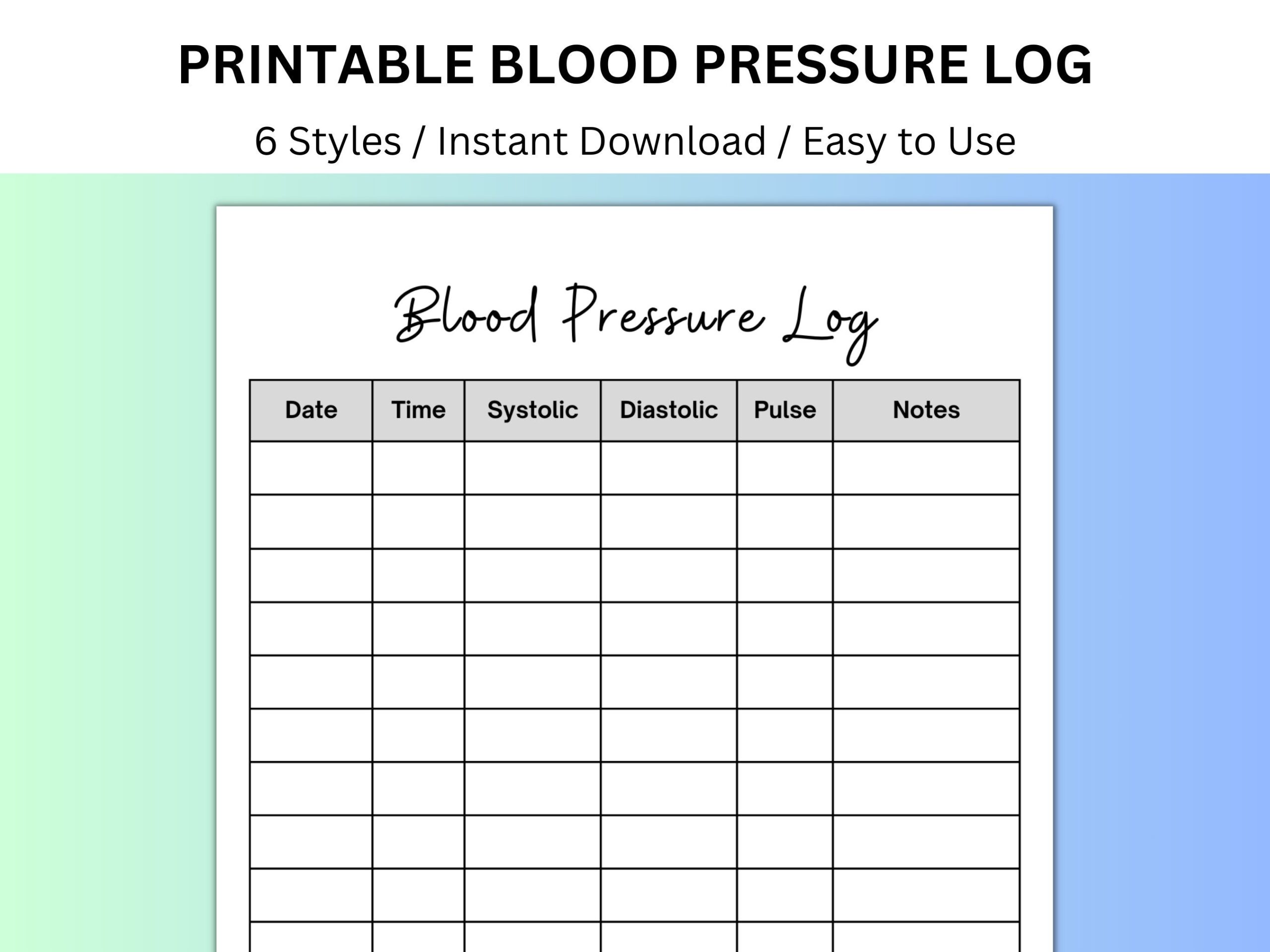 blood pressure printable log chart