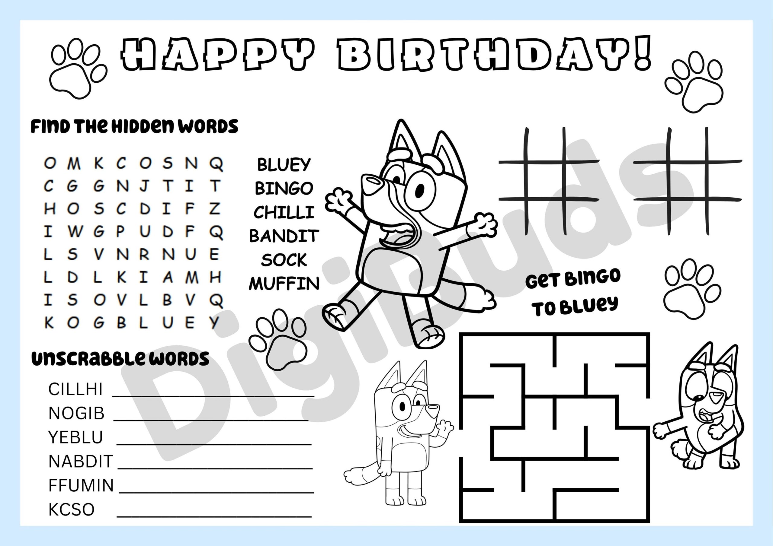 bluey birthday coloring page printable