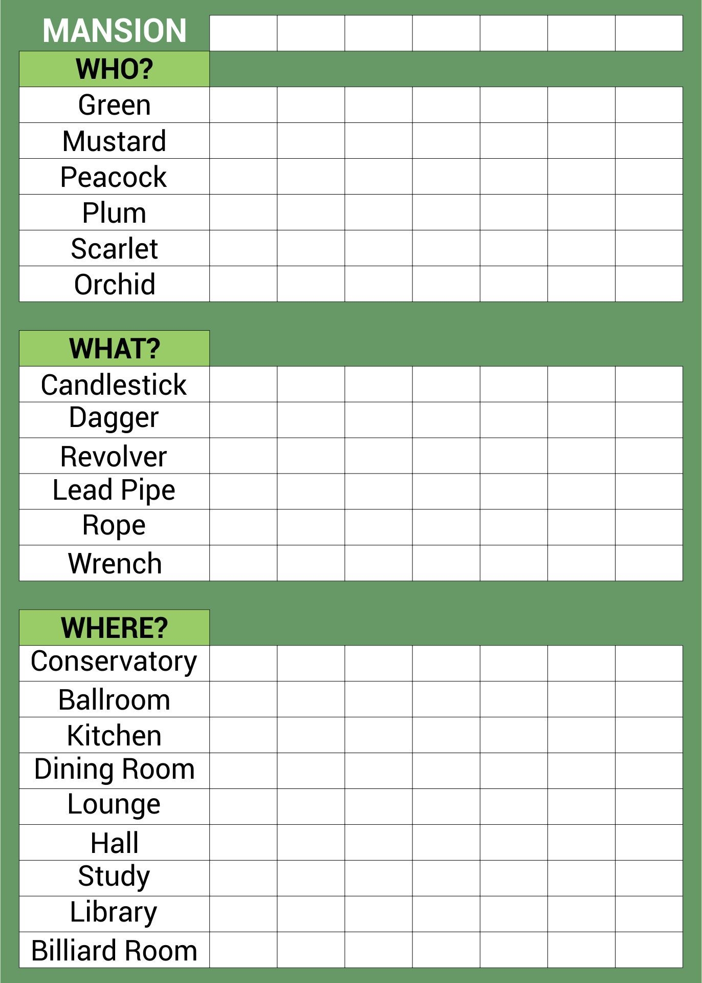 clue game sheet printable