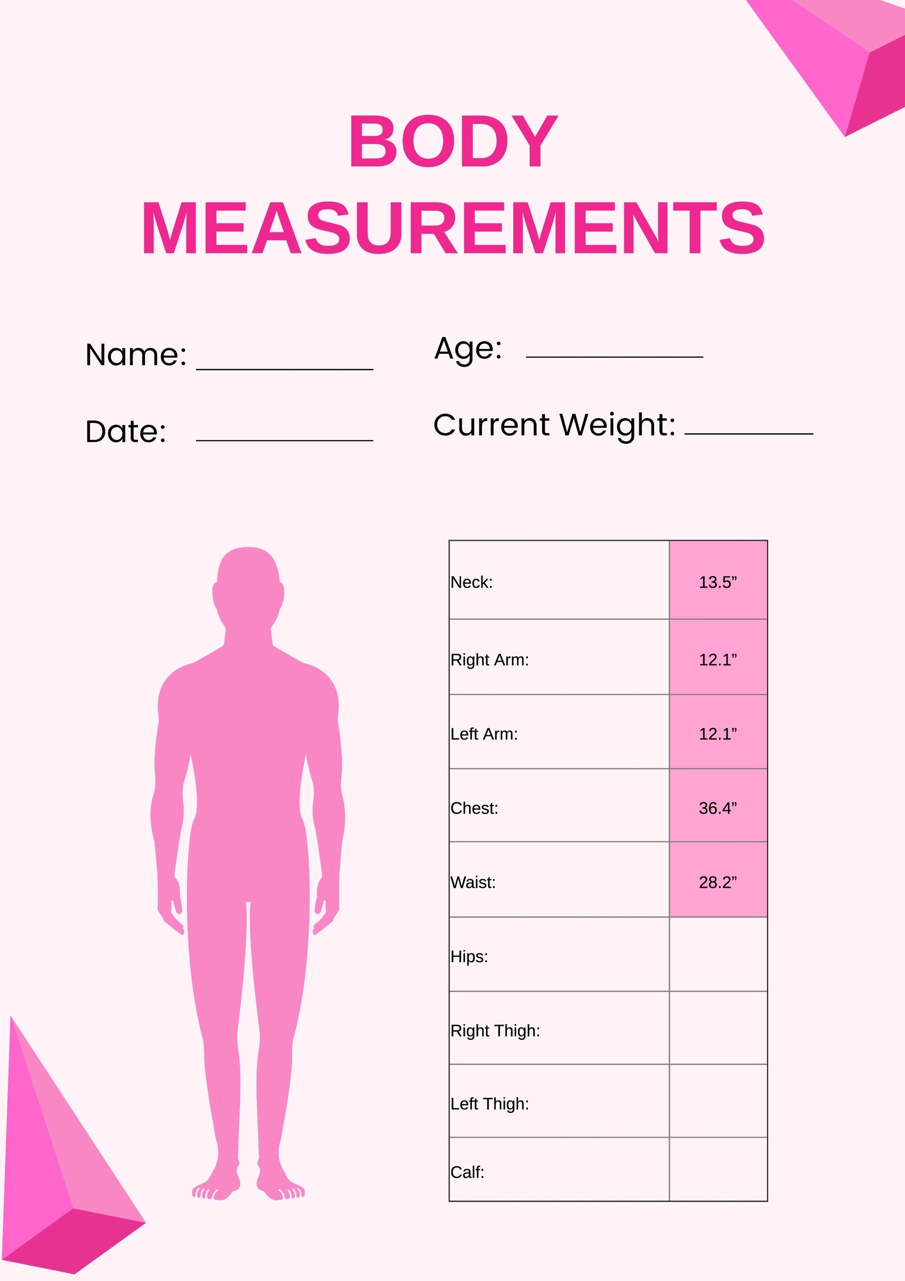 body measurement chart printable