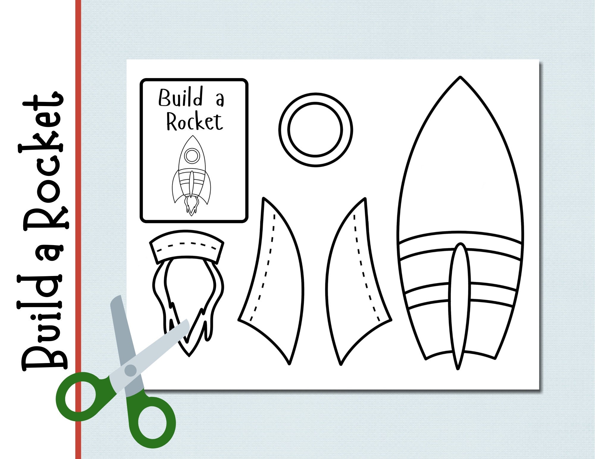Build A Rocket Digital Printable Coloring Activity Cut And Paste Preschool Kindergarten First Grade Arts And Crafts Etsy