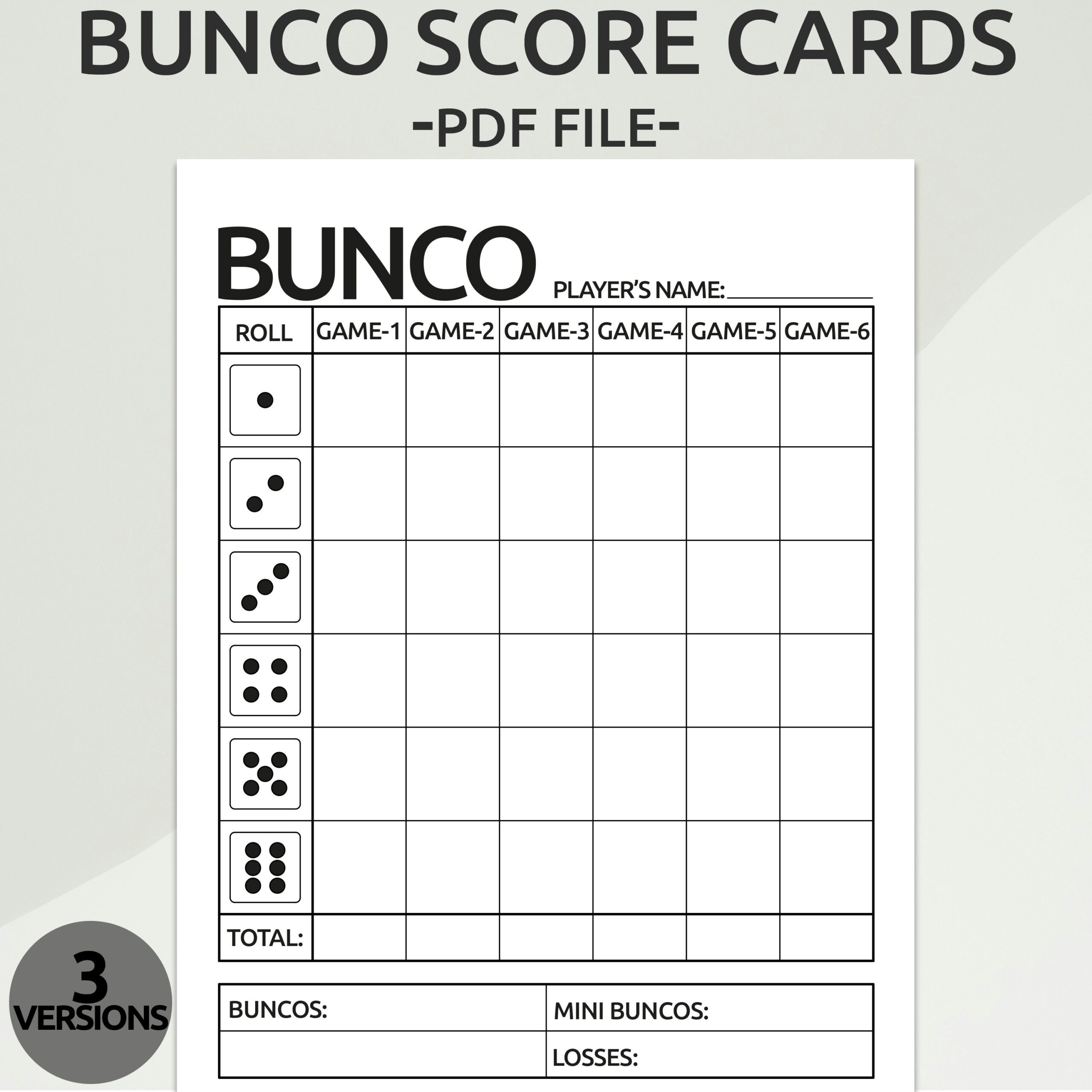 bunco printable score sheets
