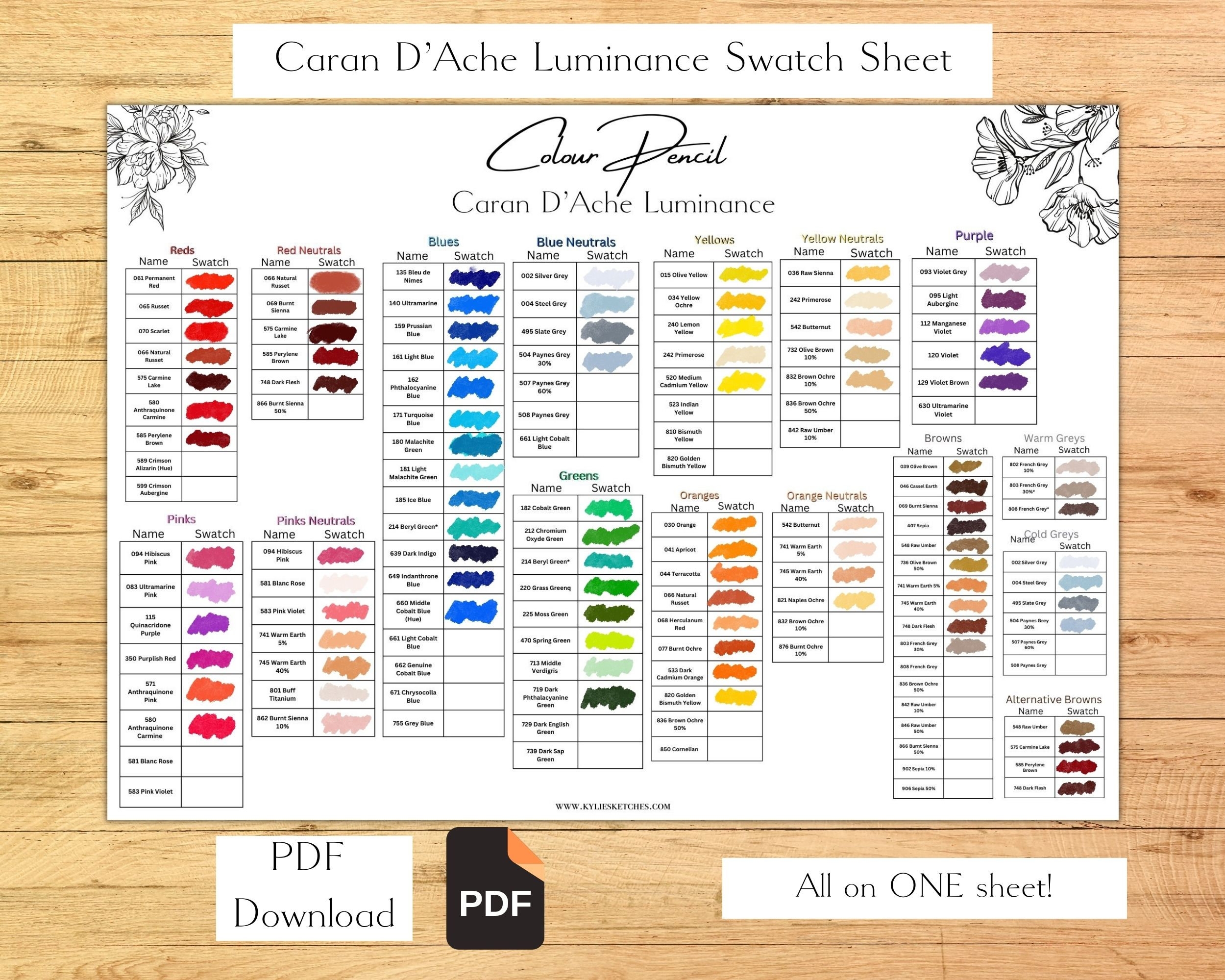 Caran D ache Luminance Colour Pencil Swatch Single Sheet Color Swatch Chart Swatch Template Colour Pencil Swatches Colour Pencil Tools Etsy