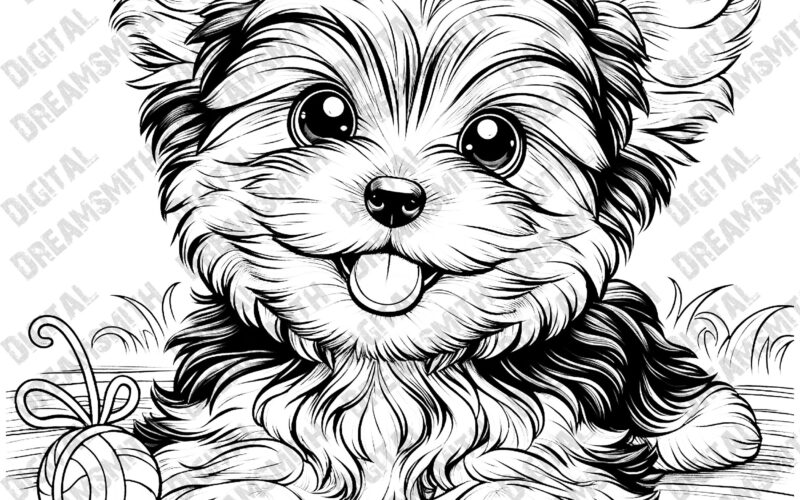 Charming Yorkshire Terrier Puppy Coloring Page Printable PDF For All Ages Instant Download Etsy