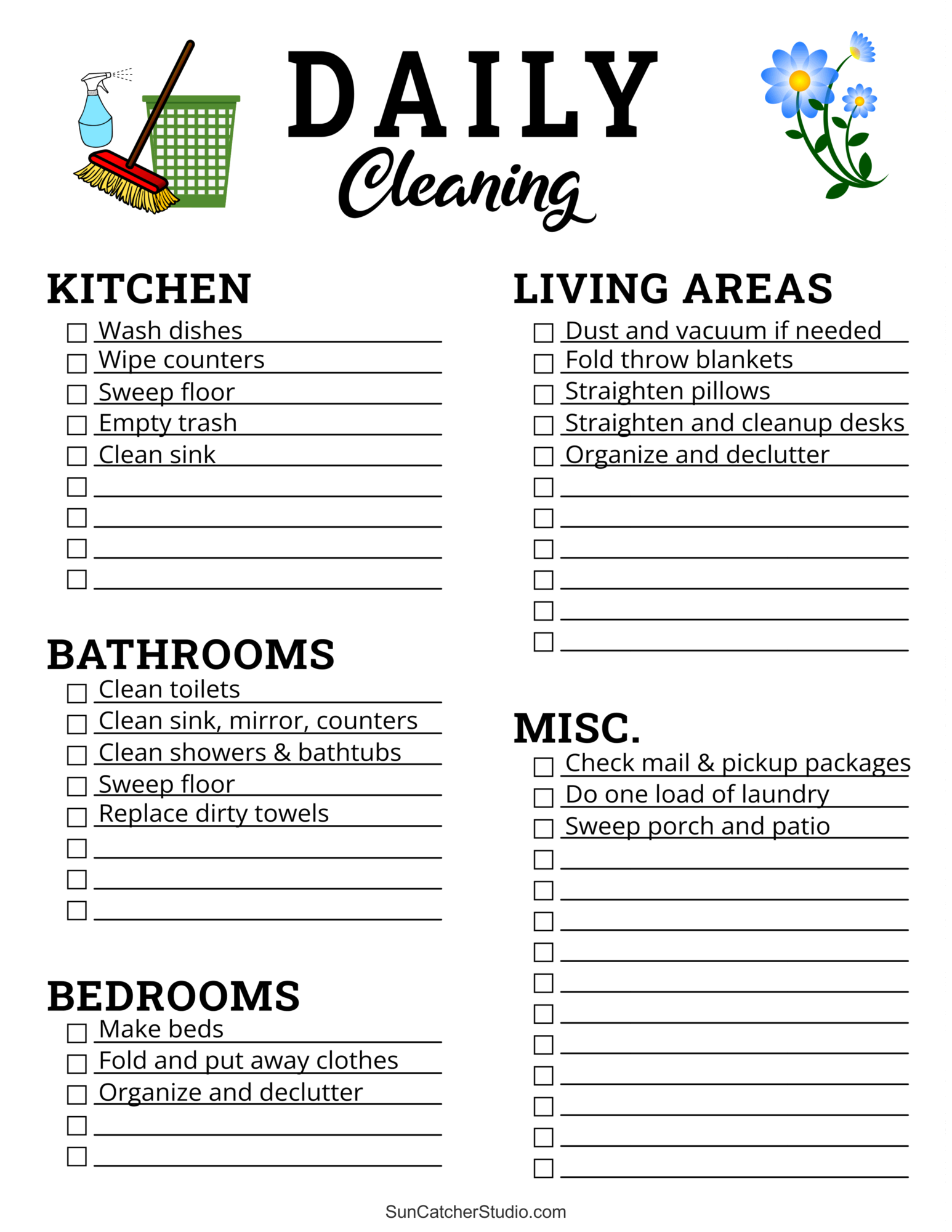 Chore Chart Printable Cleaning Schedule Checklist Editable Daily Weekly Chore Chart For Adults
