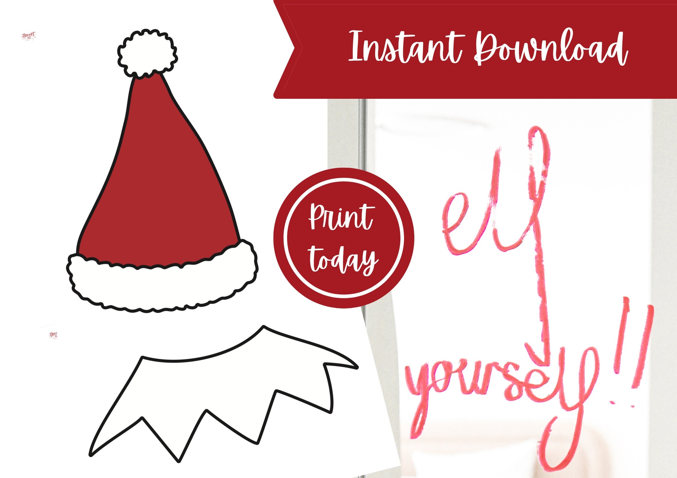Christmas Elf Yourself Printable Hat Collar Template Christmas Craft Activity DIGITAL DOWNLOAD Etsy