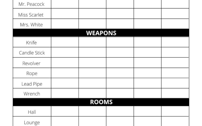 Clue Score Sheet Download print PDF File Etsy