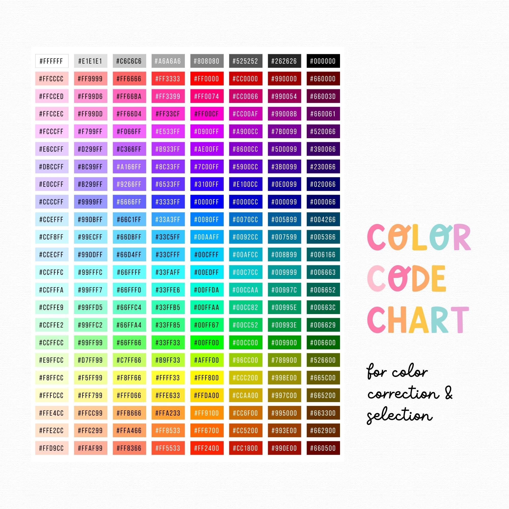 printable hex code chart