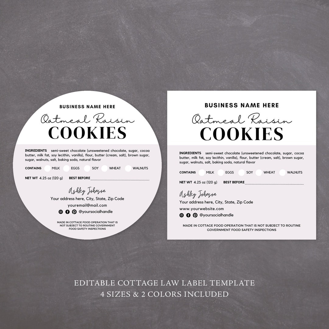 Cottage Food Label Home Baked Goods Label Printable Food Label Cottage Baking Label Ingredient Label Template Home Bakery Stickers Etsy