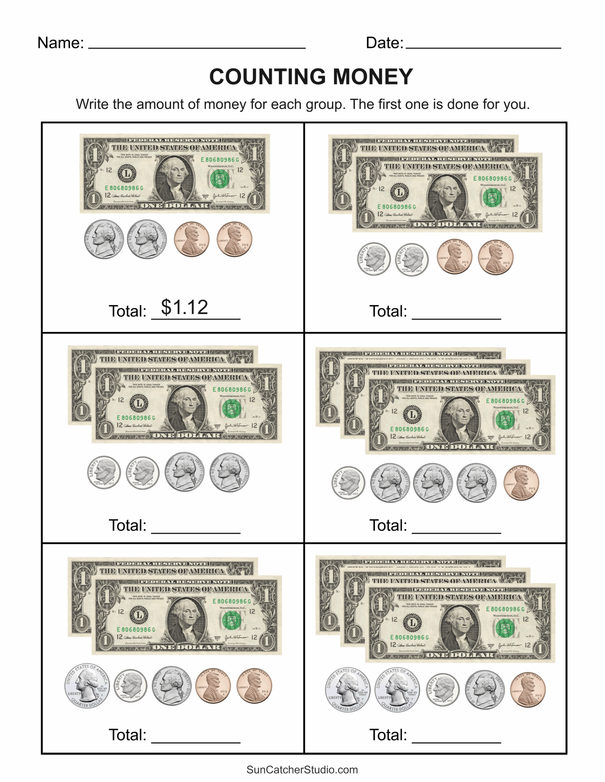 free printable money math sheets