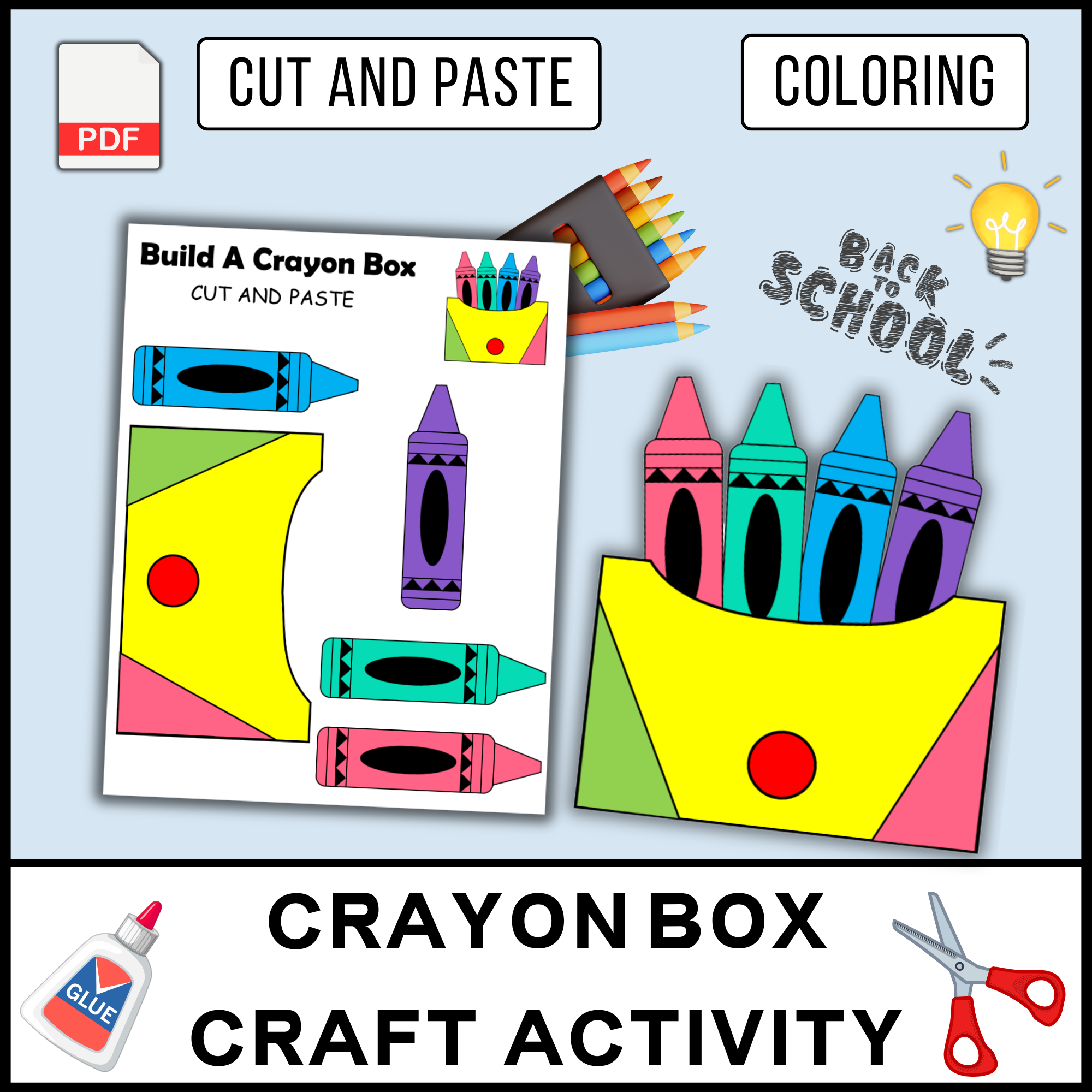 Crayon Box Craft For Kids Back To School Activity Cut And Paste Printable Coloring Page First We Made By Teachers