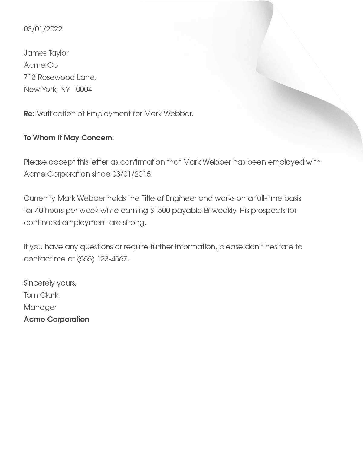 Create Employment Verification Letter Printable PDF