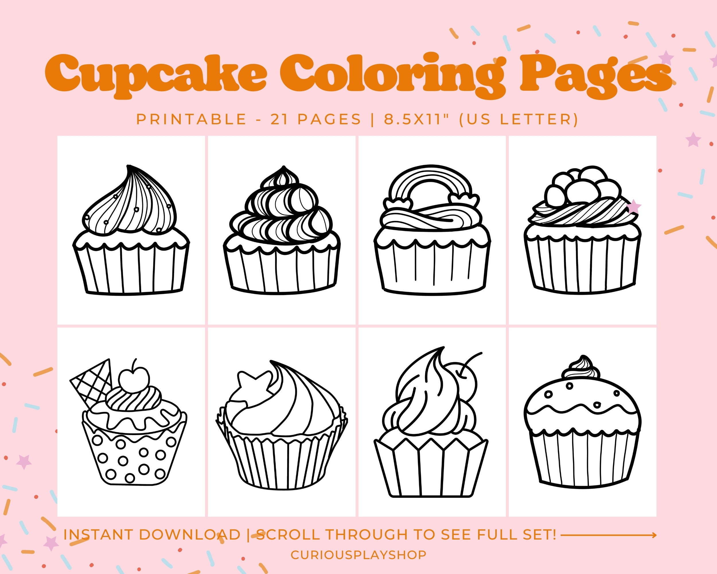 Cupcake Coloring Pages 21 Printable Designs instant Digital Download Etsy