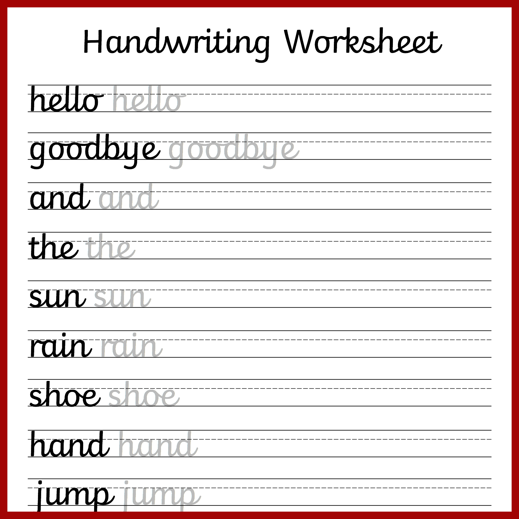 printable handwriting sheets free