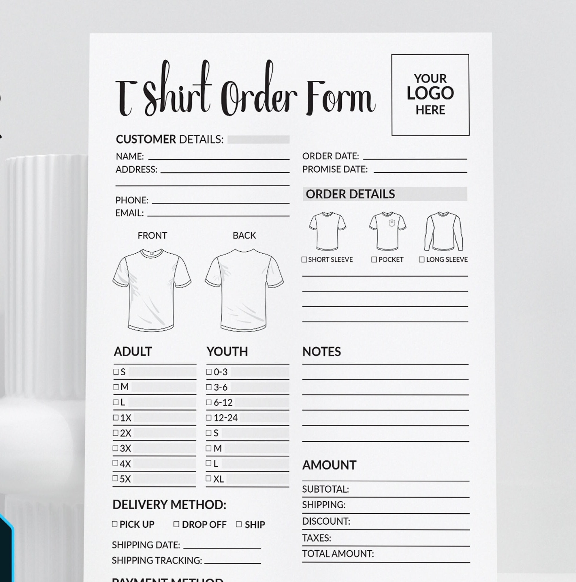Custom T shirt Order Form Template Editable Canva Design A4 US Letter Etsy