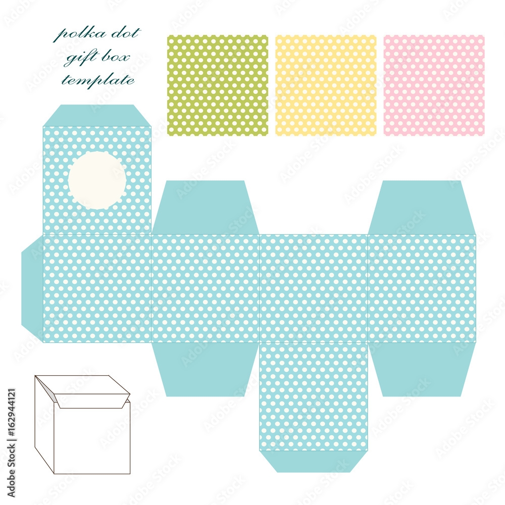Cute Retro Square Gift Box Template With Polka Dots Ornament To Print Cut And Fold Stock Vector Adobe Stock