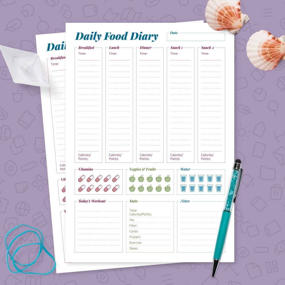 Daily Food Log Health Journal Template Download Printable PDF